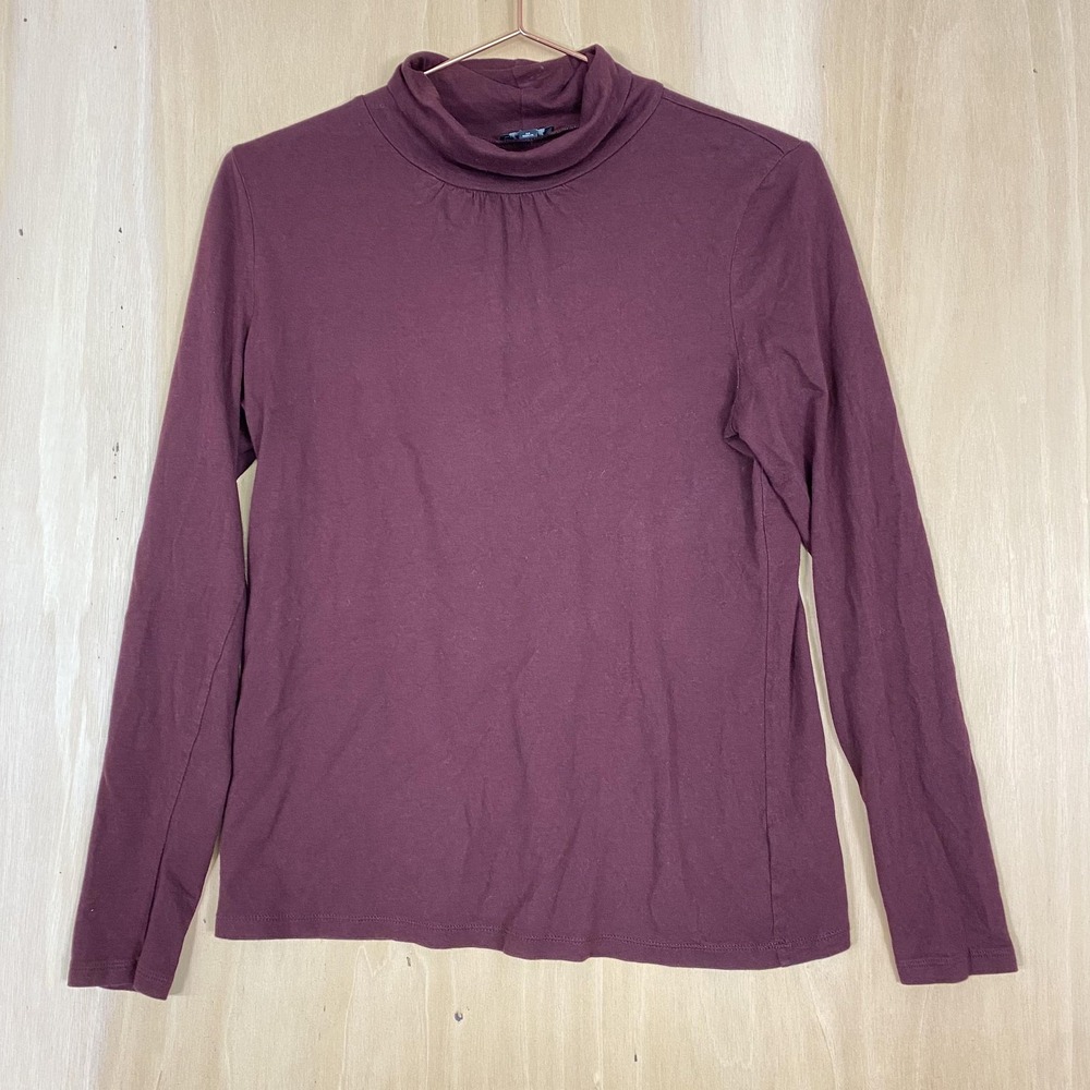 Talbots‎ Shirt Womens Medium Burgundy Mock Turtleneck Long Sleeve Layering Top